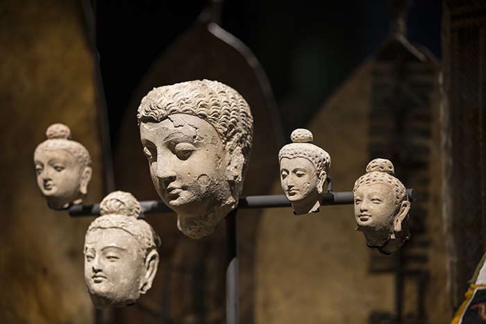 musée des Confluences Lyon têtes de  Bouddha 