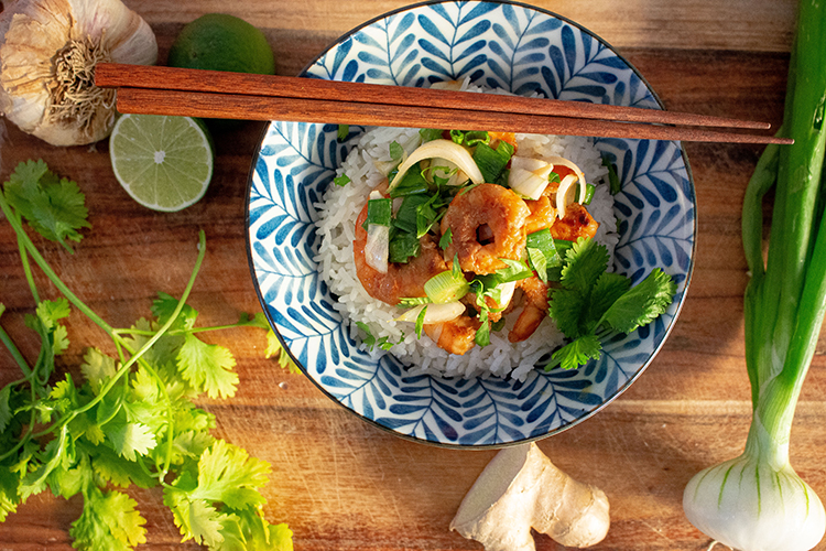 Crevettes au gingembre et citron vert 